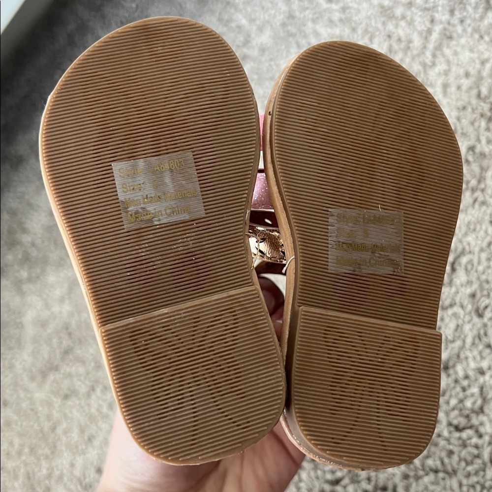 Laura Ashely Toddler Caged Pink and Brown Glitter Sandals - Picture 5 of 5